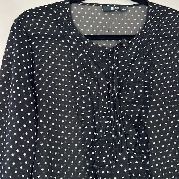 A.N.A Sheer Black with White Stars Blouse~L - Picture 5 of 11